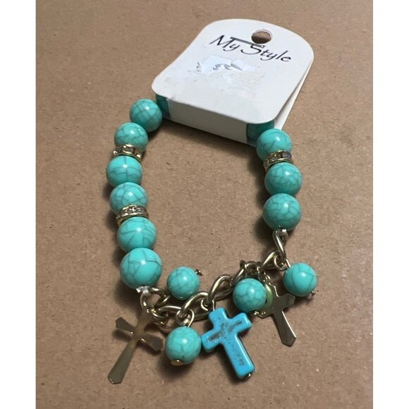 My Style Jewelry - My Style Faux Turquoise Faith Bead Stretch Bracelet